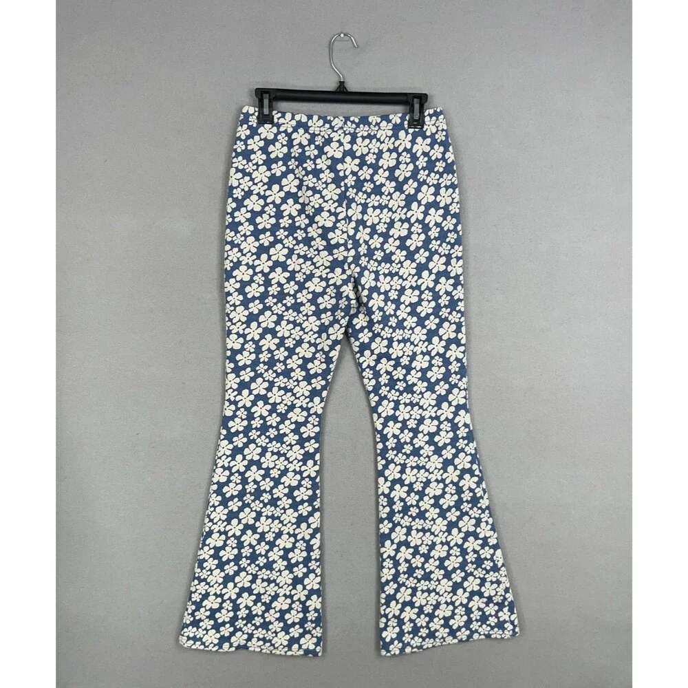 American Eagle Pants Womens Medium Blue White Floral Flare Retro Boho 90s Y2K - Picture 5 of 15